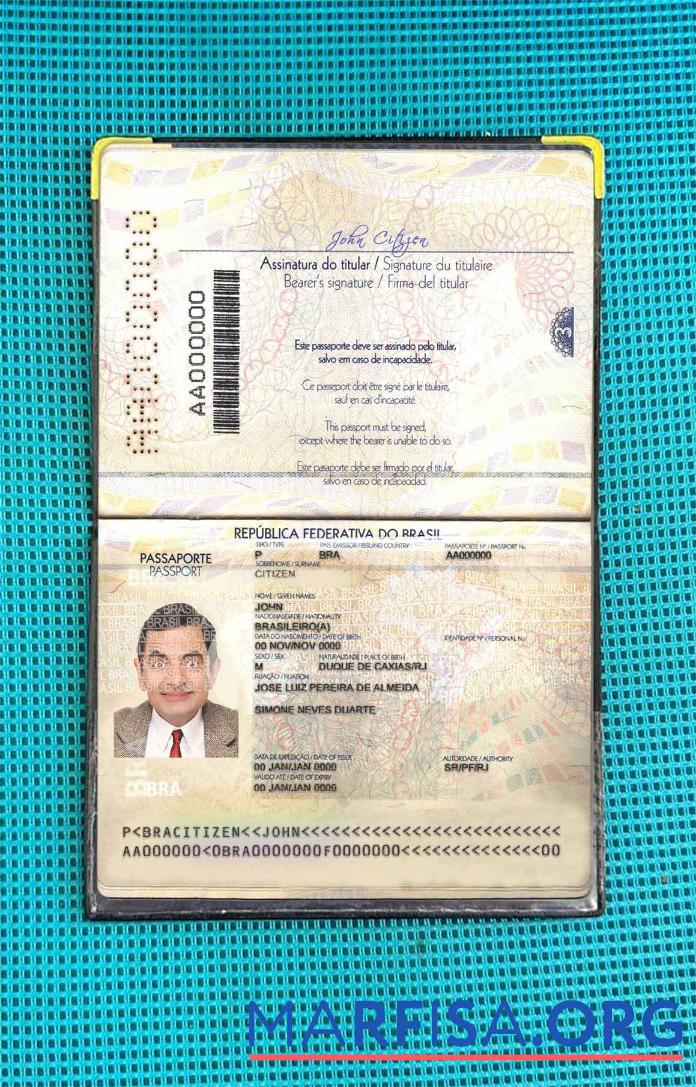Downloadable Brazil passport version 2 (2019 present) photo look example